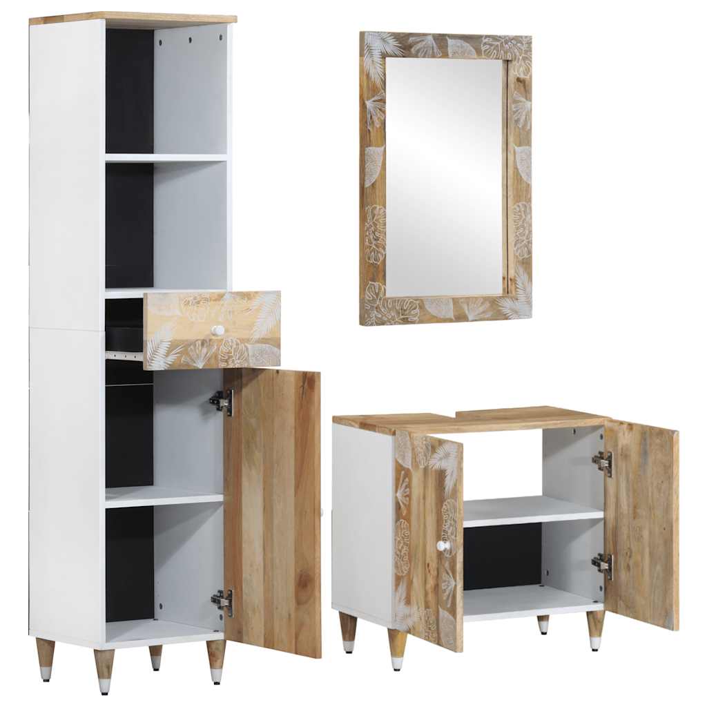 Set Mobili da Bagno 3pz in Legno Massello di Mango