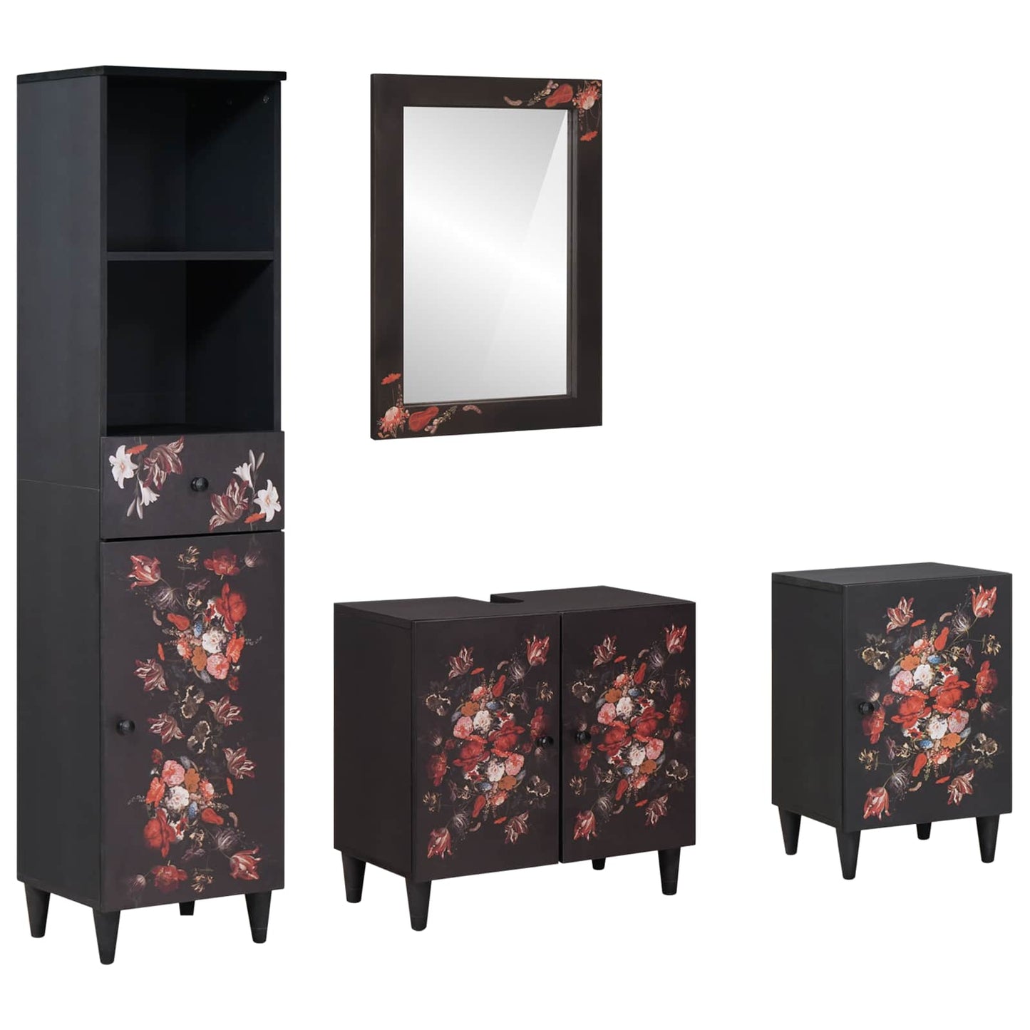 Set di Armadi da Bagno con porta 4 pcs Legno di mango massello