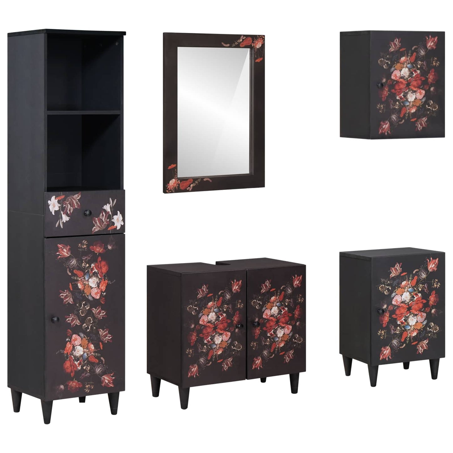 Set di Armadi da Bagno con porta 5 pcs Legno di mango massello