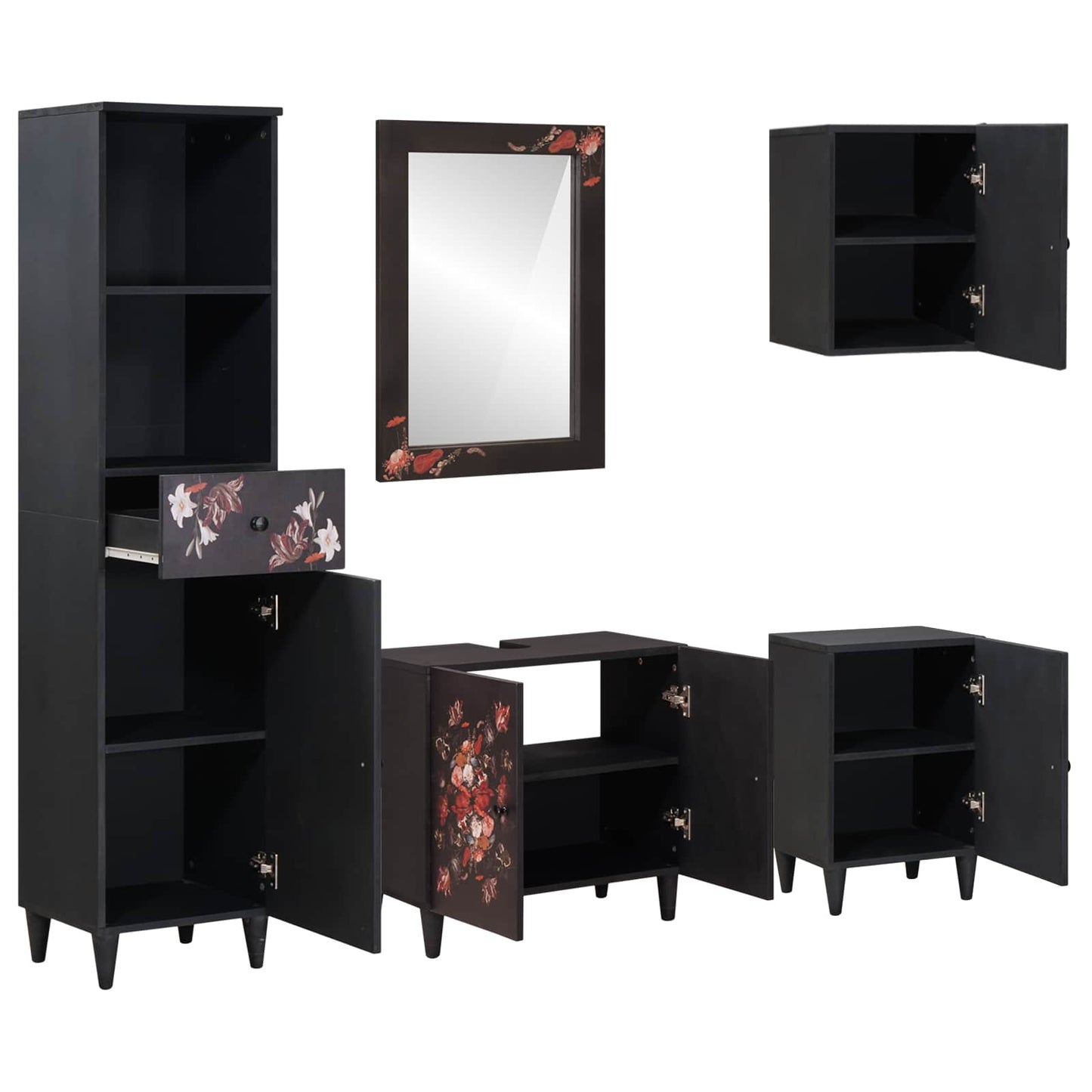 Set di Armadi da Bagno con porta 5 pcs Legno di mango massello