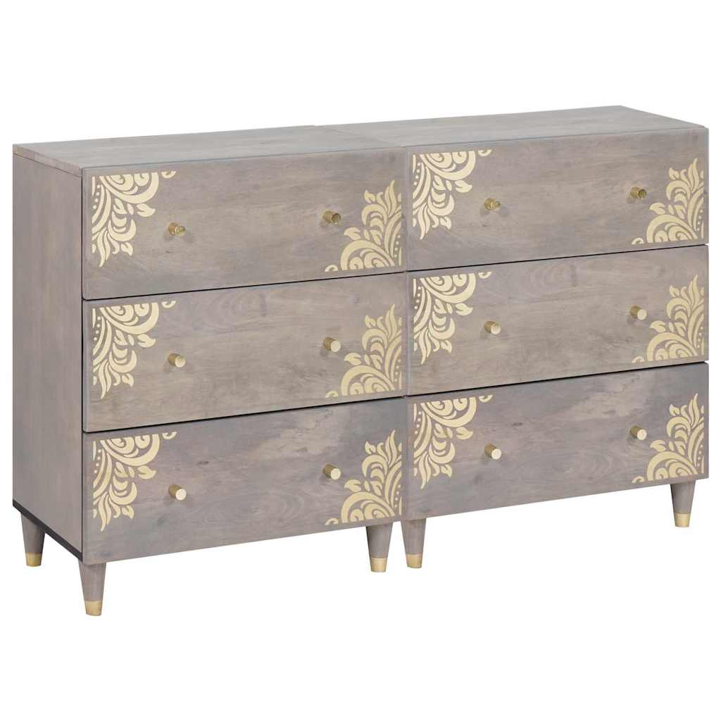 Credenza 2 pcs Grigio 60 x 33 x 75 cm Legno di mango massello
