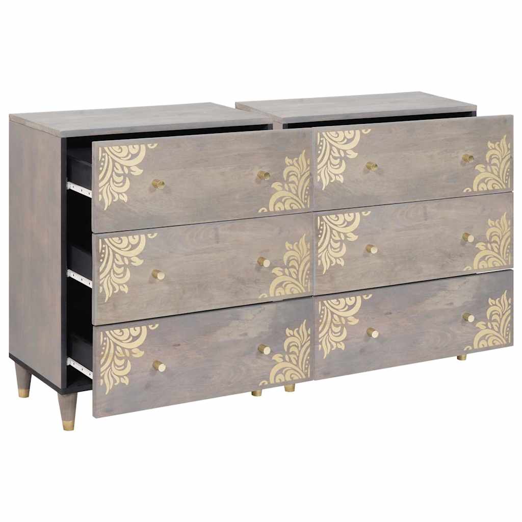 Credenza 2 pcs Grigio 60 x 33 x 75 cm Legno di mango massello