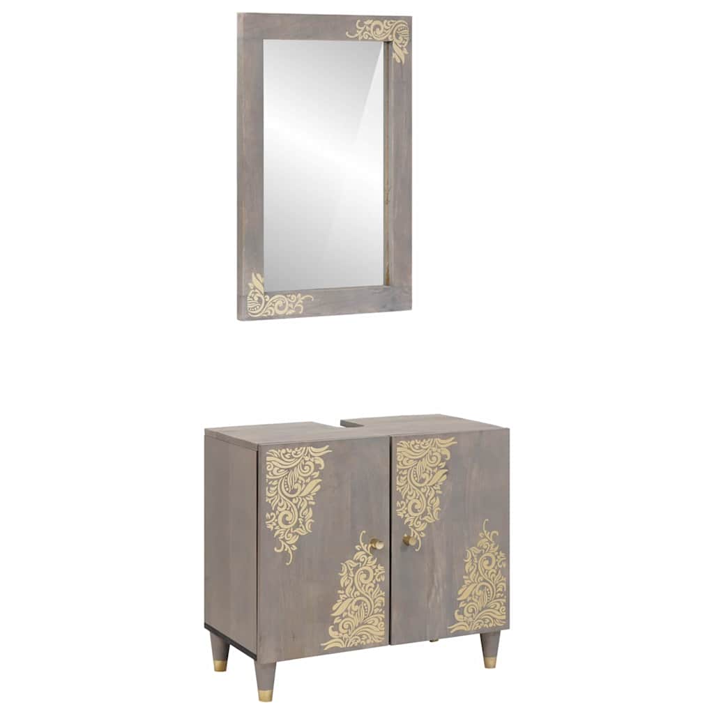 Set di Armadi da Bagno 2 pcs Grigio Legno di mango massello