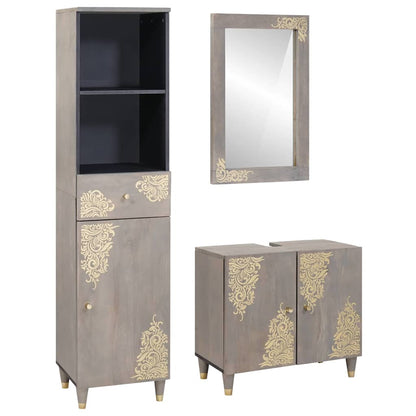 Set di Armadi da Bagno 3 pcs Grigio Legno di mango massello
