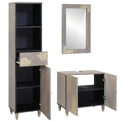 Set di Armadi da Bagno 3 pcs Grigio Legno di mango massello