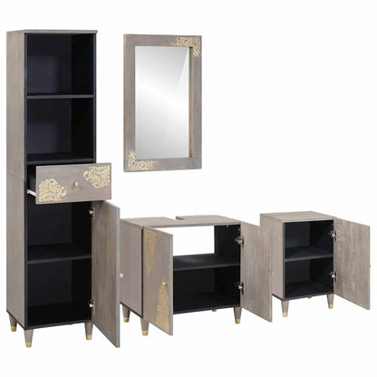 Set di Armadi da Bagno 4 pcs Grigio Legno di mango massello