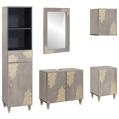 Set di Armadi da Bagno 5 pcs Grigio Legno di mango massello