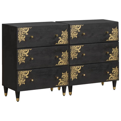 Credenza 2 pcs Nero 60 x 33 x 75 cm Legno di mango massello
