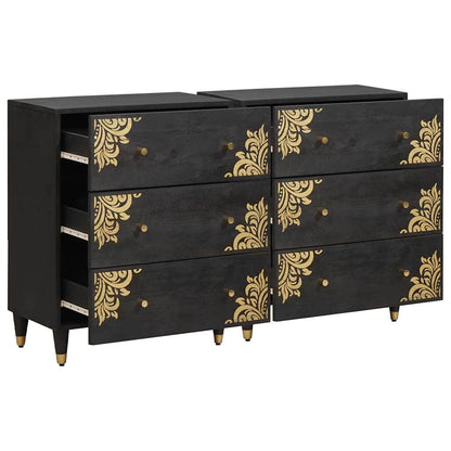 Credenza 2 pcs Nero 60 x 33 x 75 cm Legno di mango massello