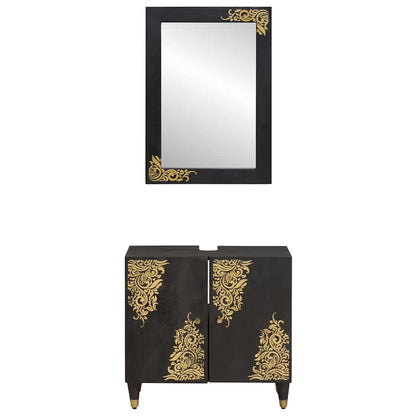 Set di Armadi da Bagno 2 pcs Nero Legno di mango massello