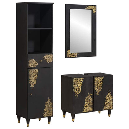 Set di Armadi da Bagno 3 pcs Nero Legno di mango massello