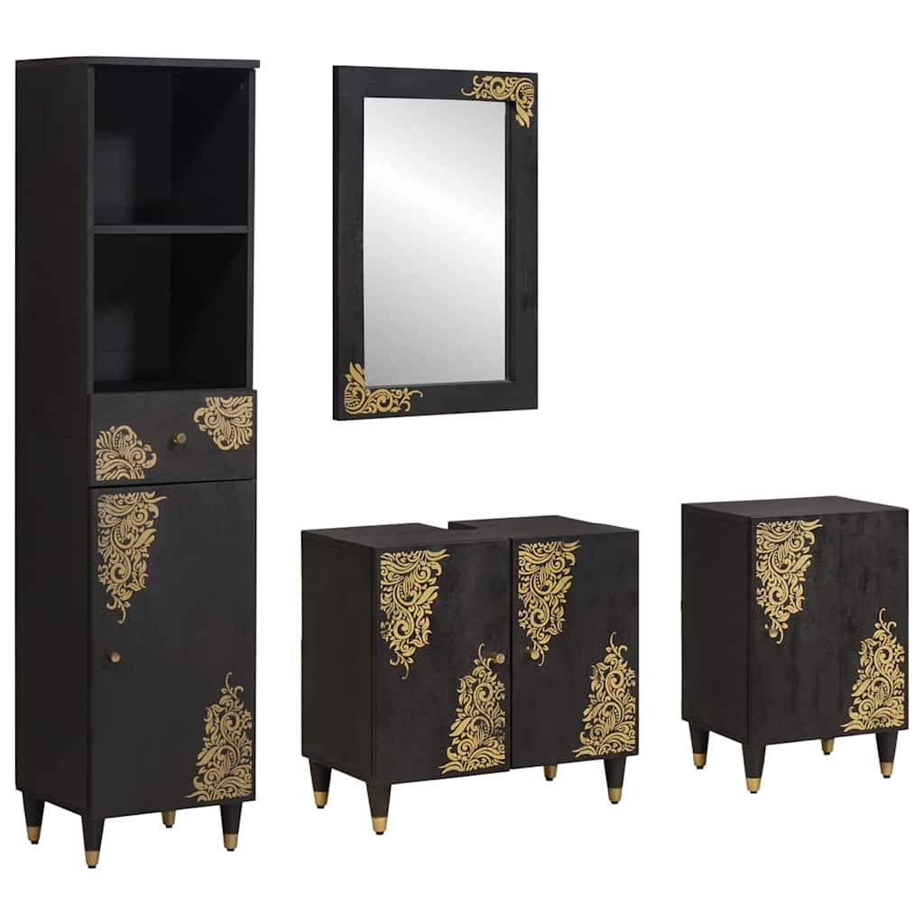 Set di Armadi da Bagno 4 pcs Nero Legno di mango massello