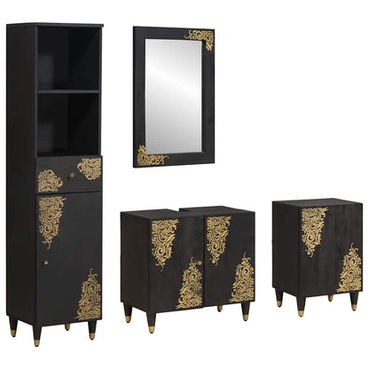 Set di Armadi da Bagno 4 pcs Nero Legno di mango massello