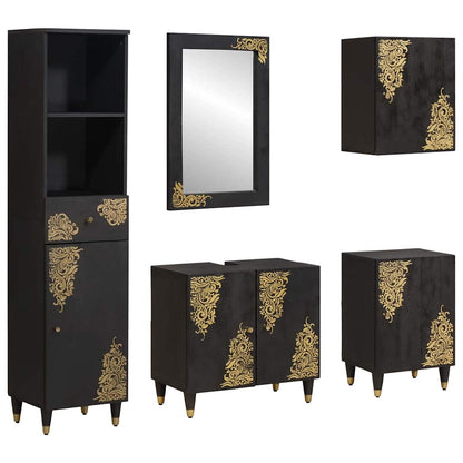 Set di Armadi da Bagno 5 pcs Nero Legno di mango massello
