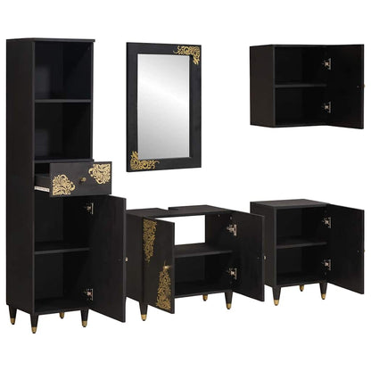 Set di Armadi da Bagno 5 pcs Nero Legno di mango massello