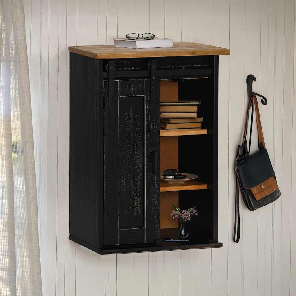 Pensile HALDEN con Anta Scorrevole Nero 49x22,5x70 cm in Pino