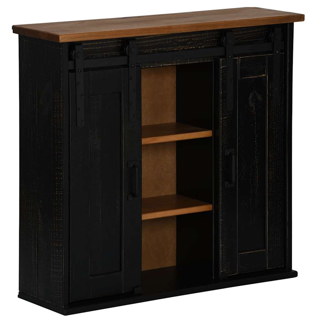 Pensile HALDEN 2 Ante Scorrevoli Nero 75x22,5x70 cm Pino
