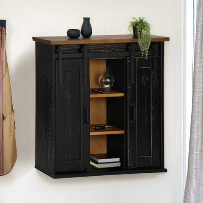 Pensile HALDEN 2 Ante Scorrevoli Nero 75x22,5x70 cm Pino