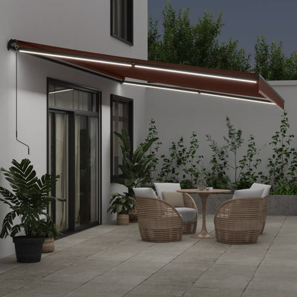 Tenda da Sole Retrattile Manuale con LED Marrone 500x300 cm