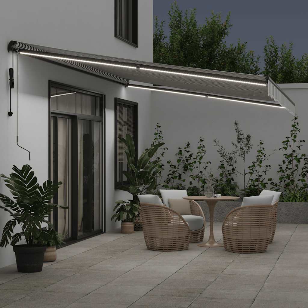 Tenda Retrattile Automatica LED Antracite e Bianco 600x300 cm