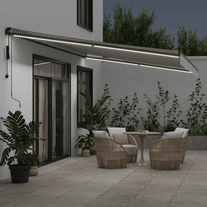 Tenda Retrattile Automatica LED Antracite e Bianco 600x300 cm