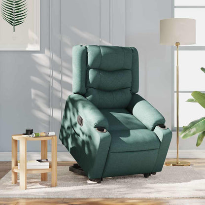 Poltrona Alzapersona Reclinabile Elettrica Verde Scuro Tessuto
