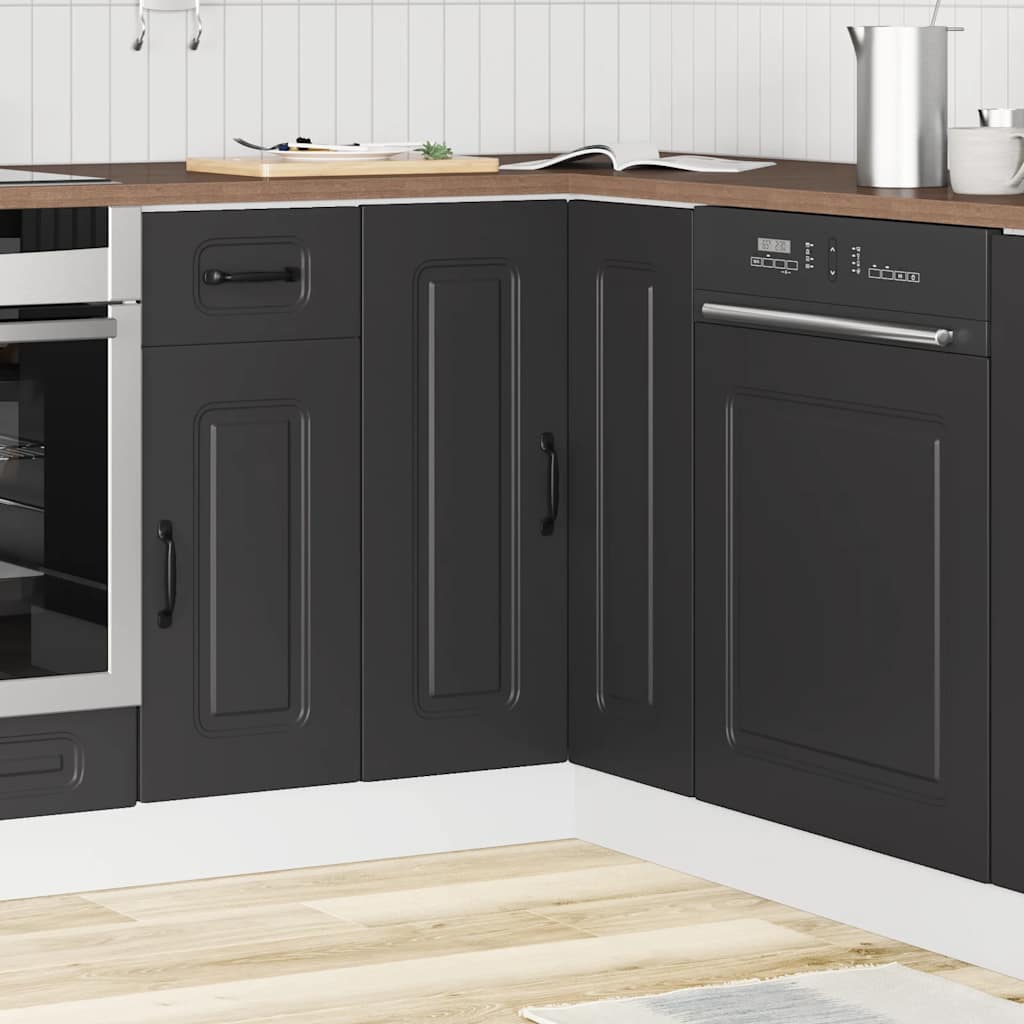 Mobile Base ad Angolo Cucina Kalmar Nero in Legno Multistrato