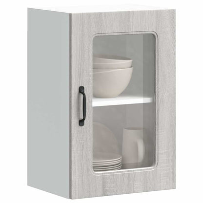 Pensile da Cucina con Porta in Vetro Kalmar Grigio Sonoma