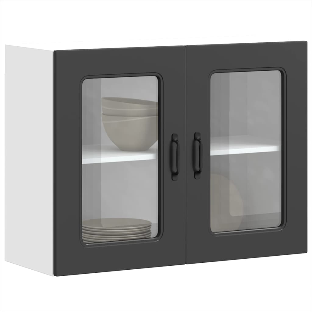 Pensile da Cucina con Porta in Vetro Kalmar Nero Truciolato