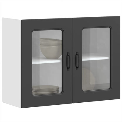 Pensile da Cucina con Porta in Vetro Kalmar Nero Truciolato