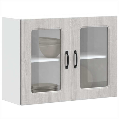 Pensile da Cucina con Porta in Vetro Kalmar Grigio Sonoma