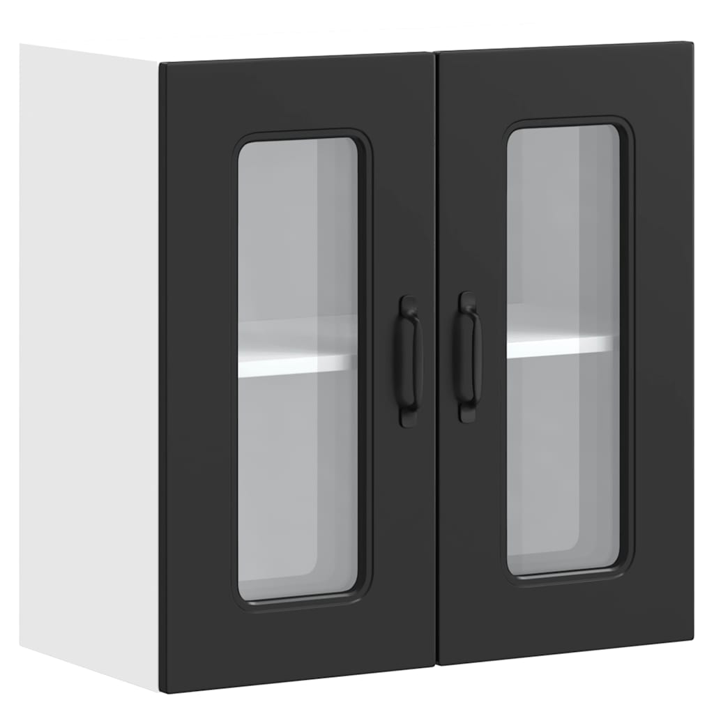 Pensile da Cucina con Porta in Vetro Kalmar Nero Truciolato