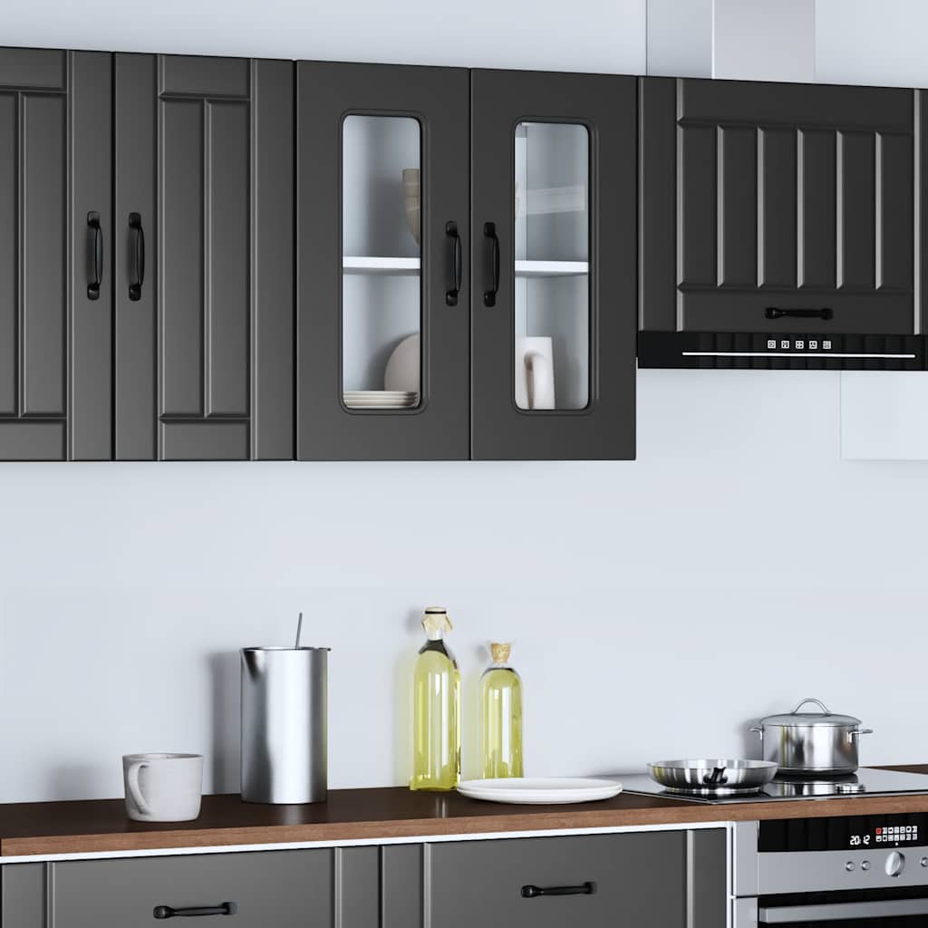 Pensile da Cucina con Porta in Vetro Kalmar Nero Truciolato