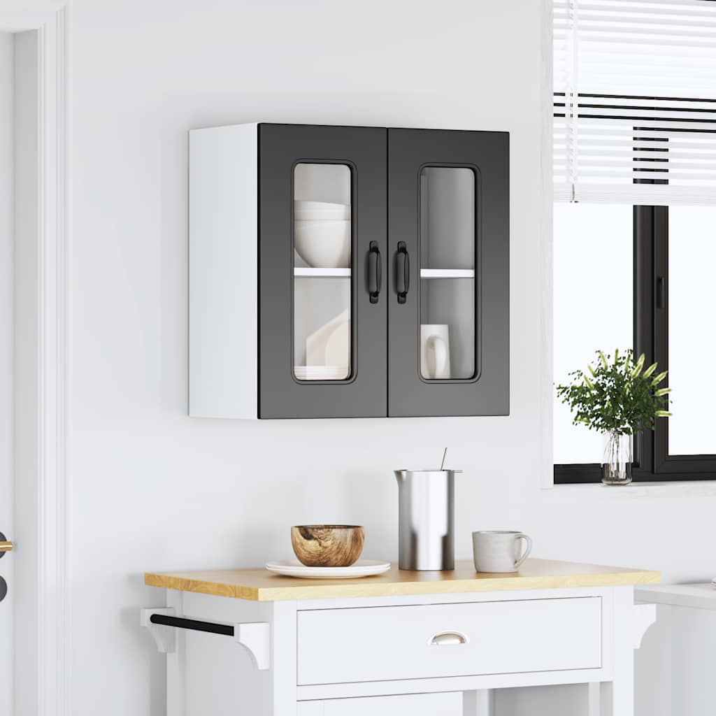 Pensile da Cucina con Porta in Vetro Kalmar Nero Truciolato