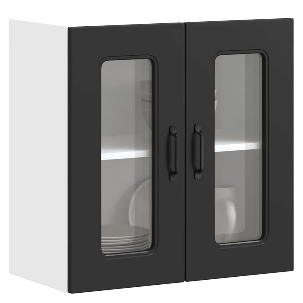 Pensile da Cucina con Porta in Vetro Kalmar Nero Truciolato