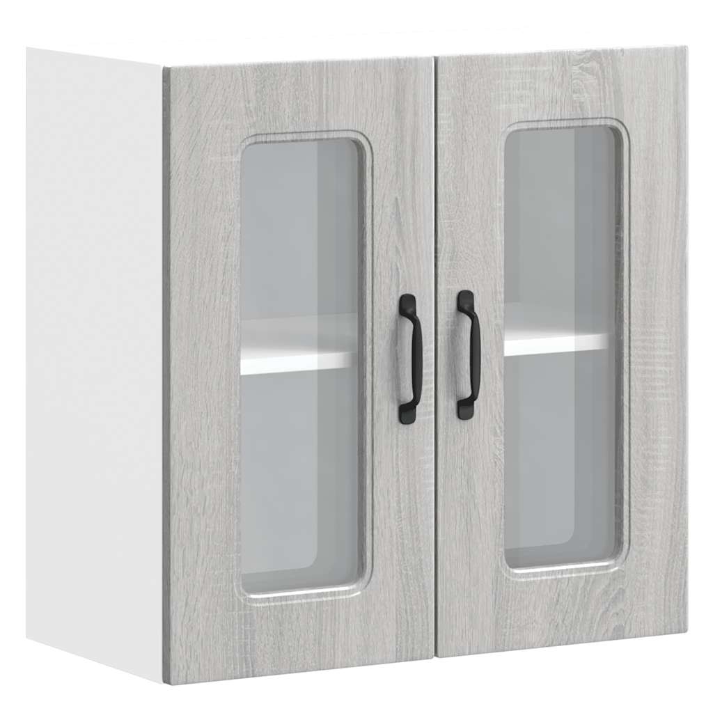 Pensile da Cucina con Porta in Vetro Kalmar Grigio Sonoma