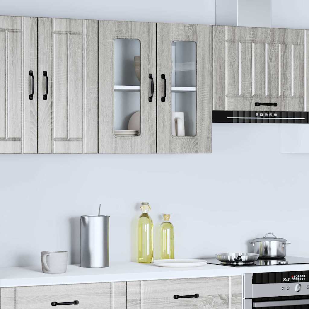 Pensile da Cucina con Porta in Vetro Kalmar Grigio Sonoma