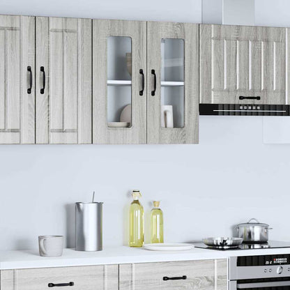 Pensile da Cucina con Porta in Vetro Kalmar Grigio Sonoma