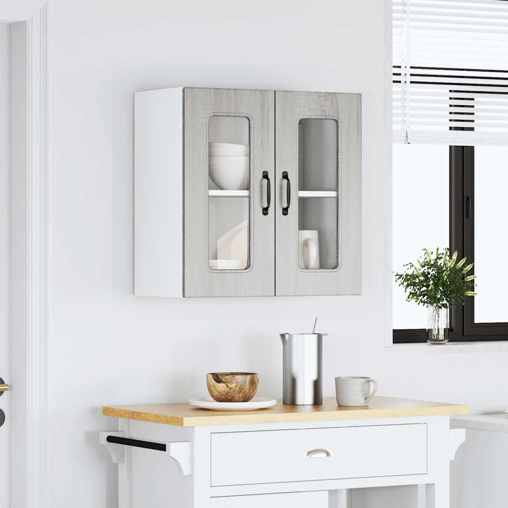 Pensile da Cucina con Porta in Vetro Kalmar Grigio Sonoma
