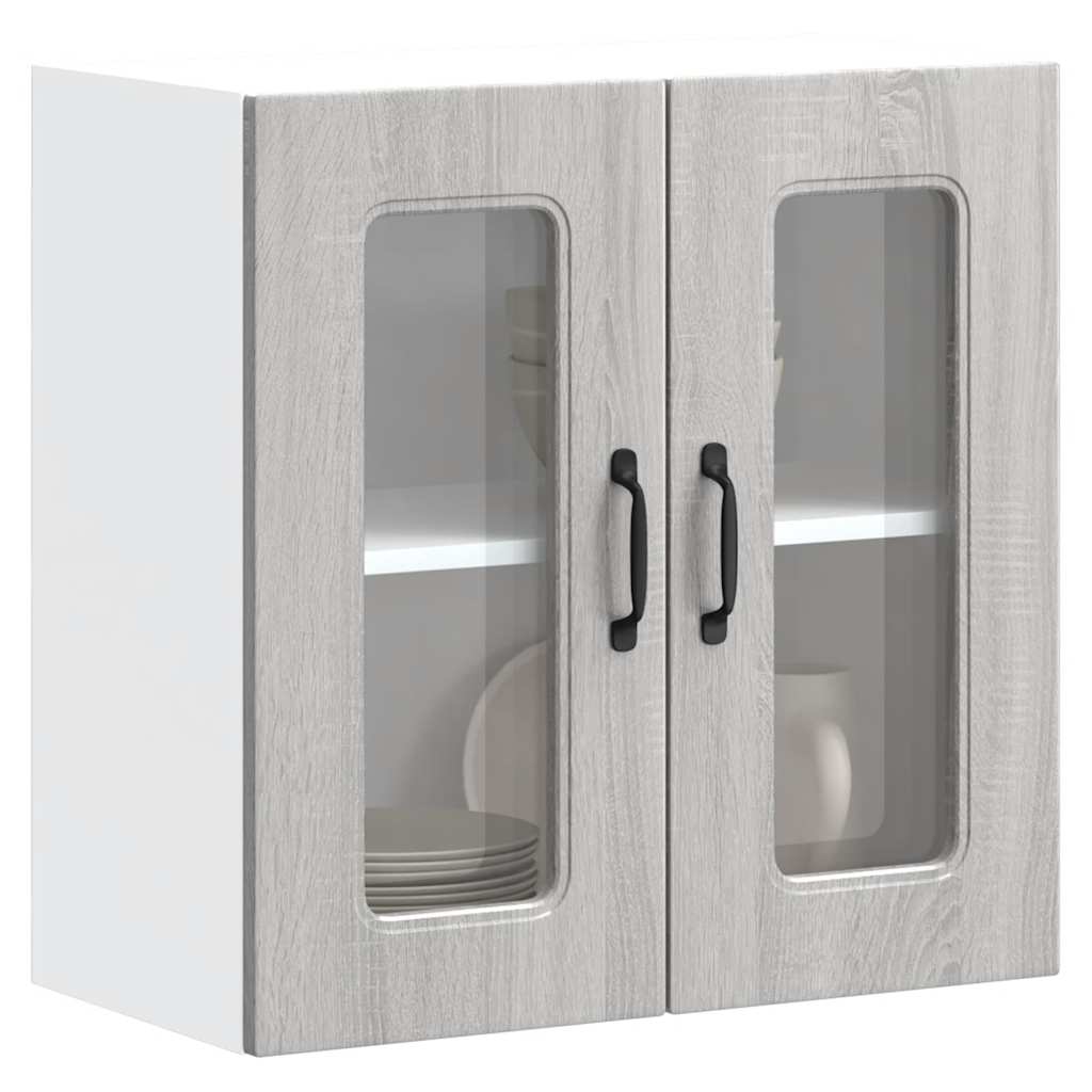Pensile da Cucina con Porta in Vetro Kalmar Grigio Sonoma