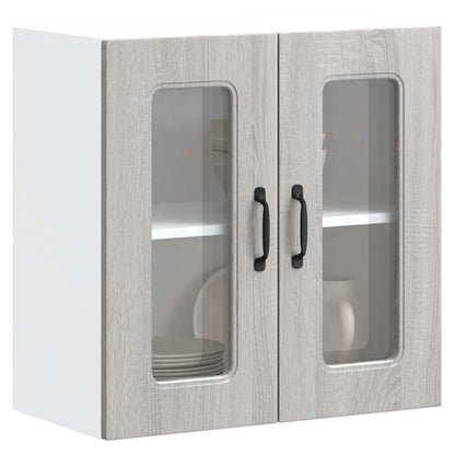 Pensile da Cucina con Porta in Vetro Kalmar Grigio Sonoma