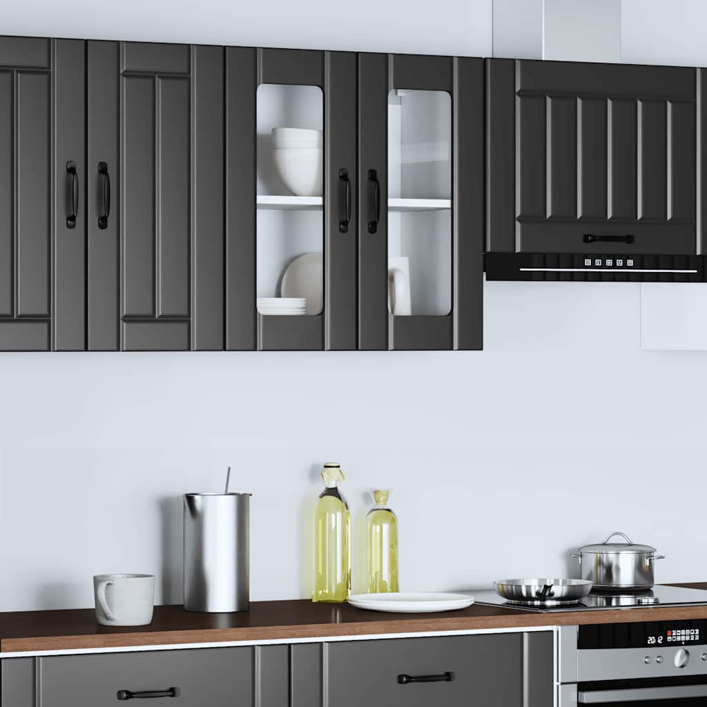 Pensile da Cucina con Porta in Vetro Lucca Nero Truciolato
