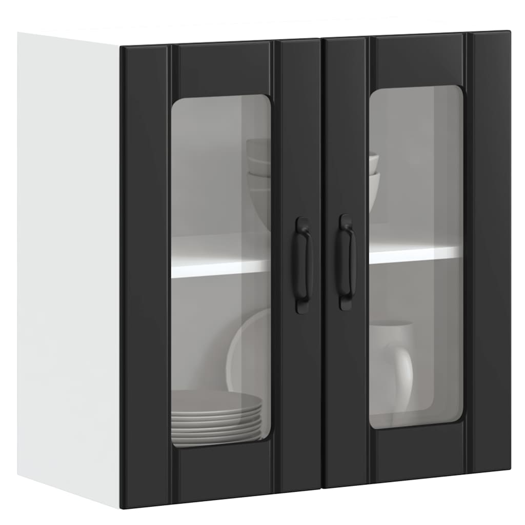 Pensile da Cucina con Porta in Vetro Lucca Nero Truciolato