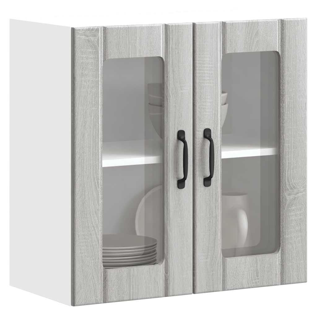 Pensile da Cucina con Porta in Vetro Lucca Grigio Sonoma