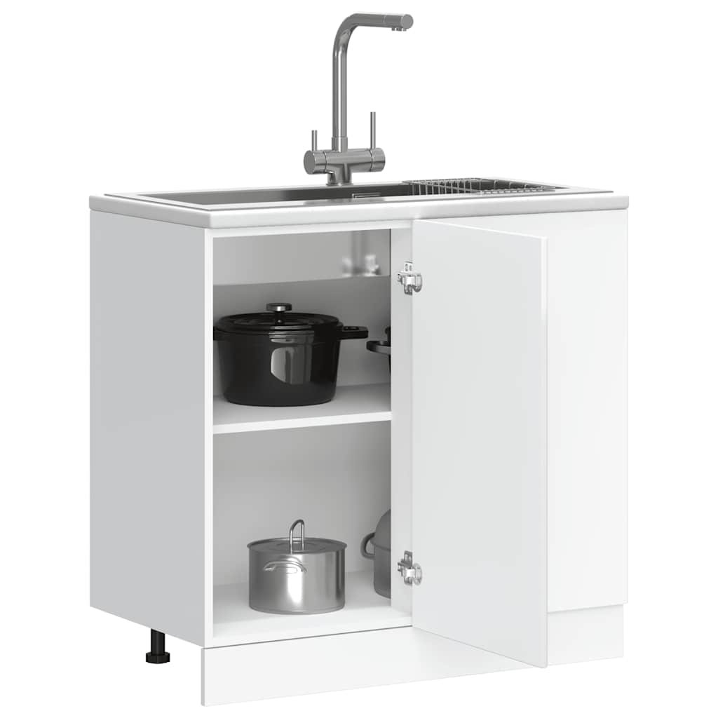 Mobile Base Lavello Lucca Bianco Lucido in Legno Multistrato