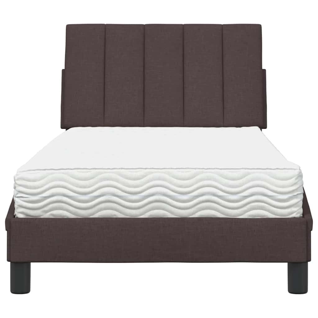 Letto con Materasso Hanko Marrone Scuro 80x200 cm in Tessuto