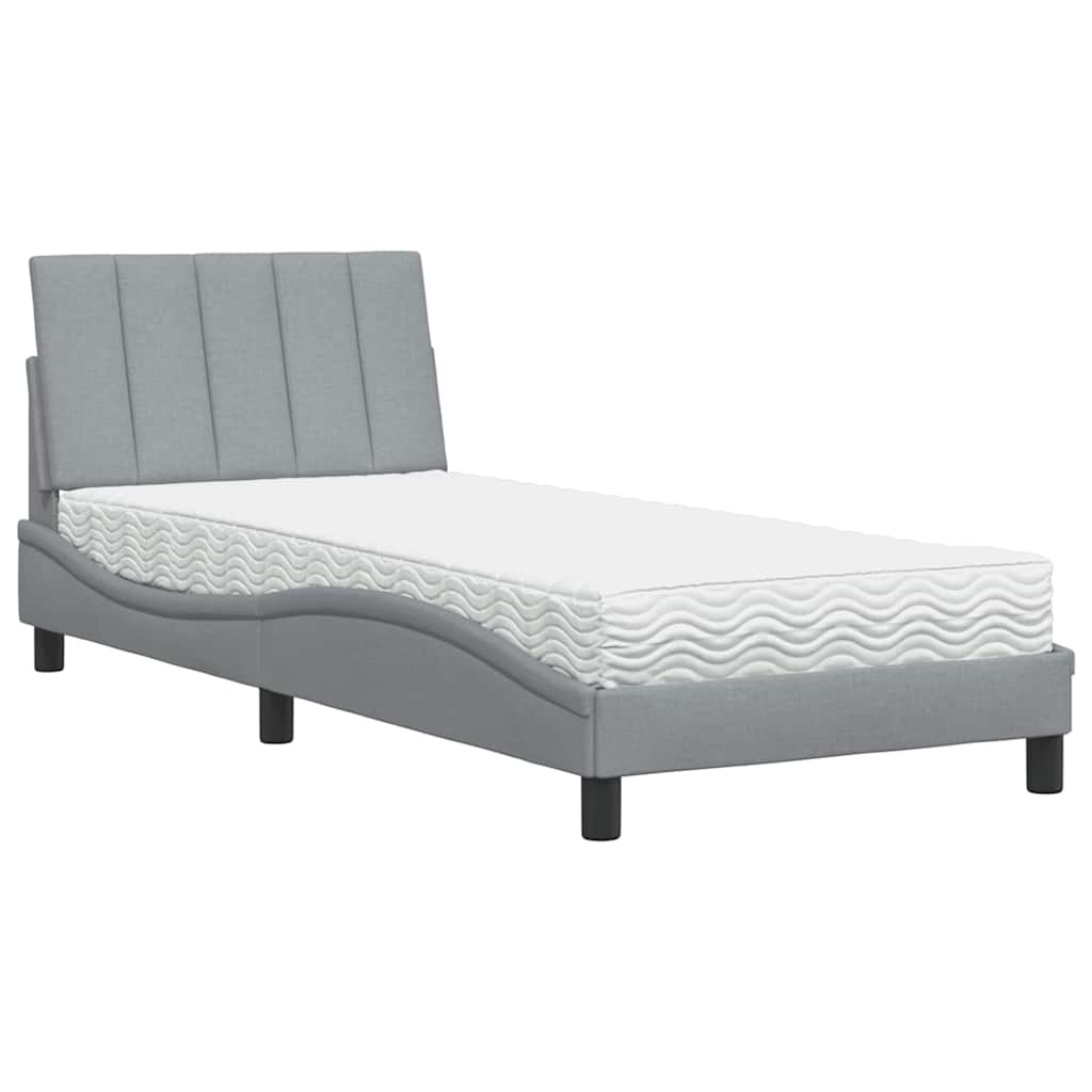 Letto con Materasso Hanko Grigio Chiaro 90x190 cm in Tessuto