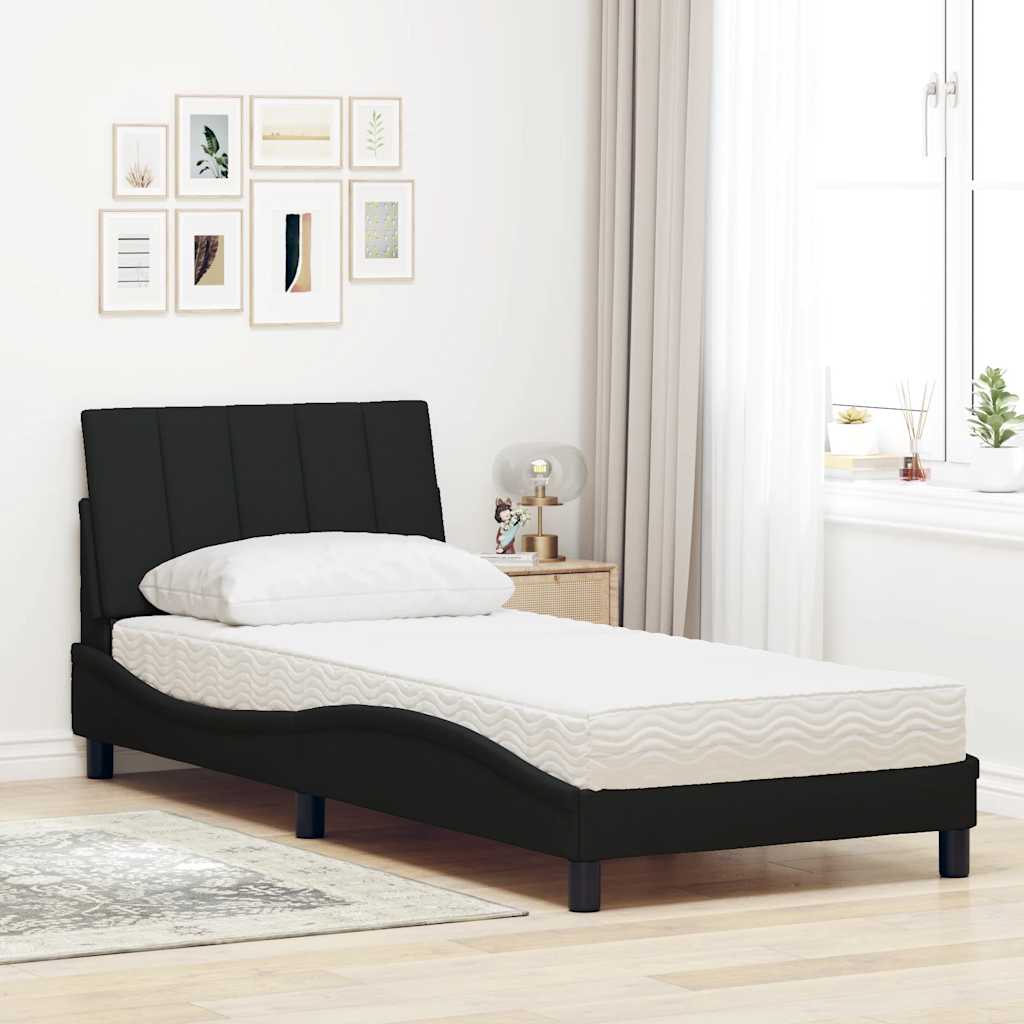 Letto con Materasso Hanko Nero 90x190 cm in Tessuto