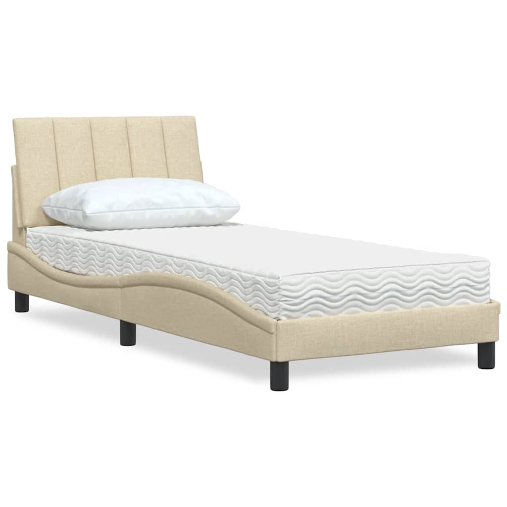 Letto con Materasso Hanko Crema 90x190 cm in Tessuto