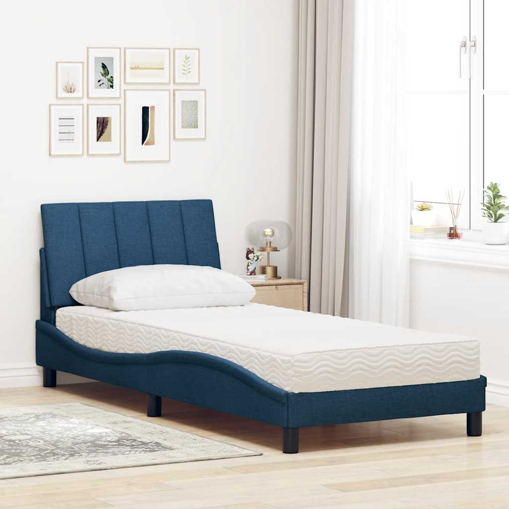 Letto con Materasso Hanko Blu 90x190 cm in Tessuto